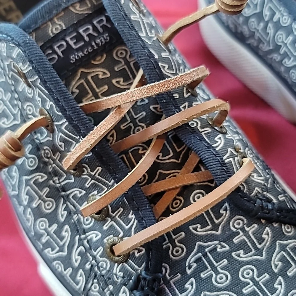 SPERRY womens CREST sz7 lace up RARE ANCHORS sneaker nautical boat shoe … - Picture 9 of 10